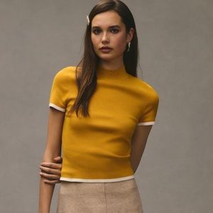 Anthropologie Maeve gold yellow mockneck sweater tee size small